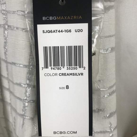 New BCBG Cream Silver Metallic Jacquard  NWT - Picture 6 of 8